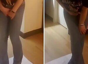 Holding on the left, letting go on the right in jeans