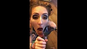 Tattooed Girl takes Black Cum in mouth