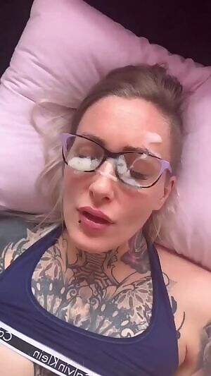 Licking Cum Off of Her Glasses