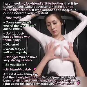 My little brother won't stop touching my girlfriend's tits since then